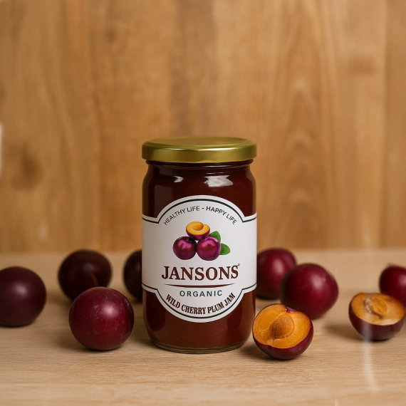 jansons organic jam wild cherry plum